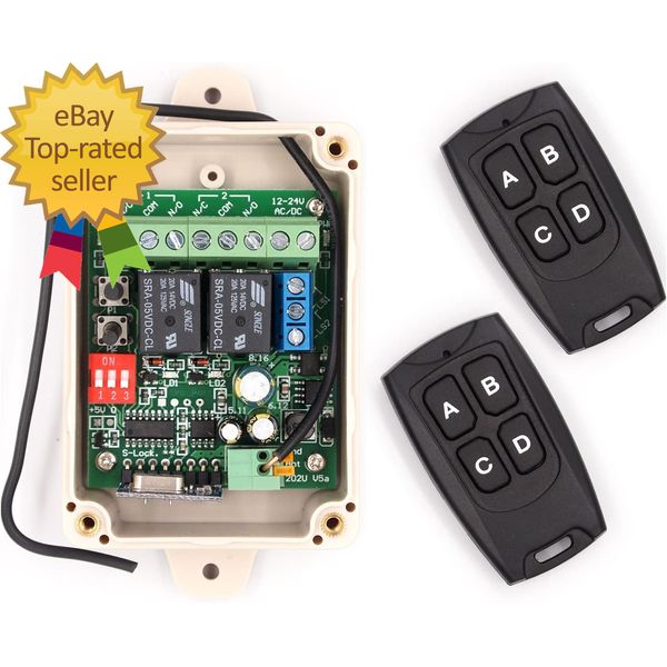 12V - 24V Secure Wireless RF Remote Control Relay Switch Universal 2-Channel Rec