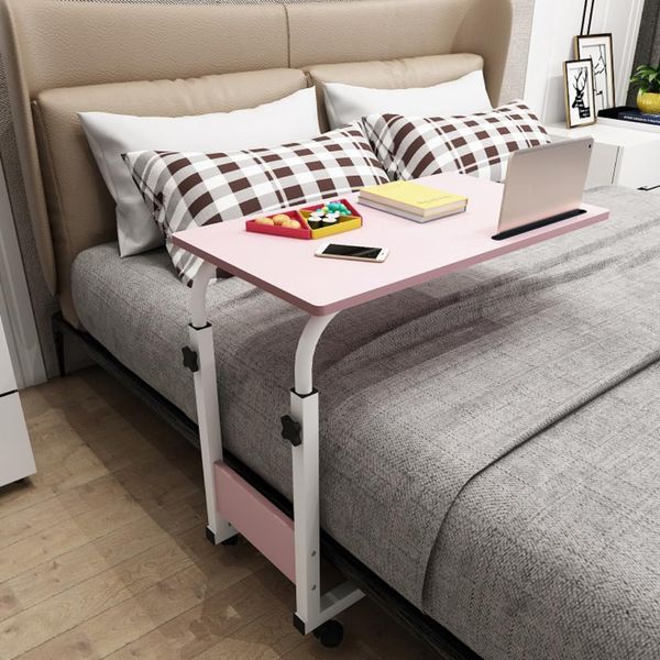 Bed Table, Side Table, Nursing Table, Elevating Side Table, Nursing Support with Casters, Movable, Multi-purpose Auxiliary Table, Bedside Table, Computer Table, Bedside Study Table (Pink-right, 31.5 x