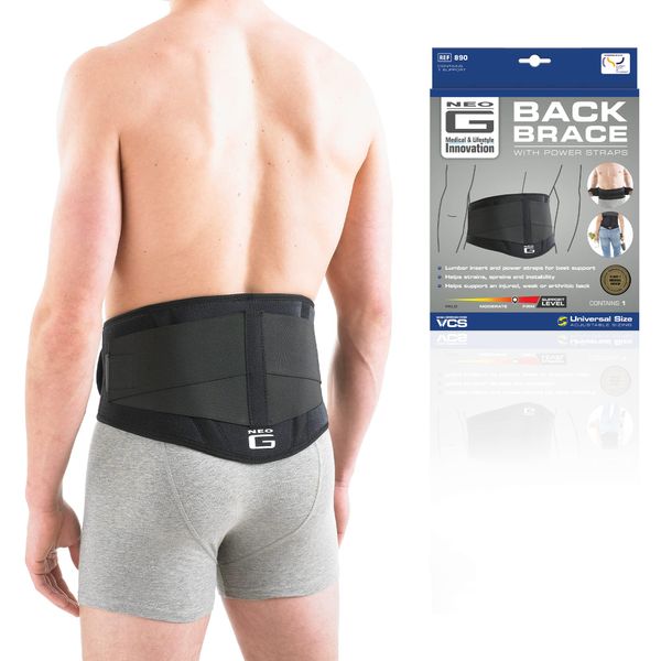 Neo-G Back Support with Power Straps – Back Brace for Lower Back Pain Relief, Muscle Spasm, Sprains, Tired Muscles, Arthritis, Recovery - Adjustable Compression Back Belt - Class 1 Medical Device