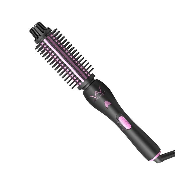 Hair Curler Brush Instant Heat Styling Brush Ceramic Tourmaline Curling Iron Professional Anti-Scald Curling Wand, Dual Voltage Travel 1 Inch Use