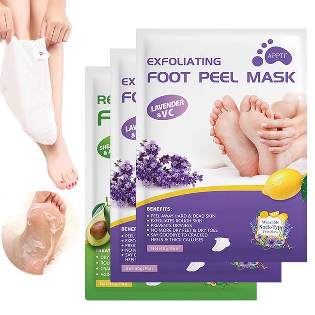 Foot Peel Mask, Exfoliating Hard Skin Foot Peel Socks,3 Pairs Foot Mask Socks Foot Mask Repairs Rough Heels and Dry Skin,Peeling Foot Mask for Softening the Feet,Foot Care for Adults