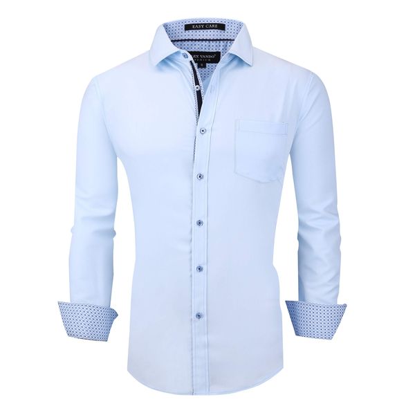 Alex Vando Mens Dress Shirts Wrinkle Free Regular Fit Stretch Bamboo Button Down Shirt,Blue,XXL