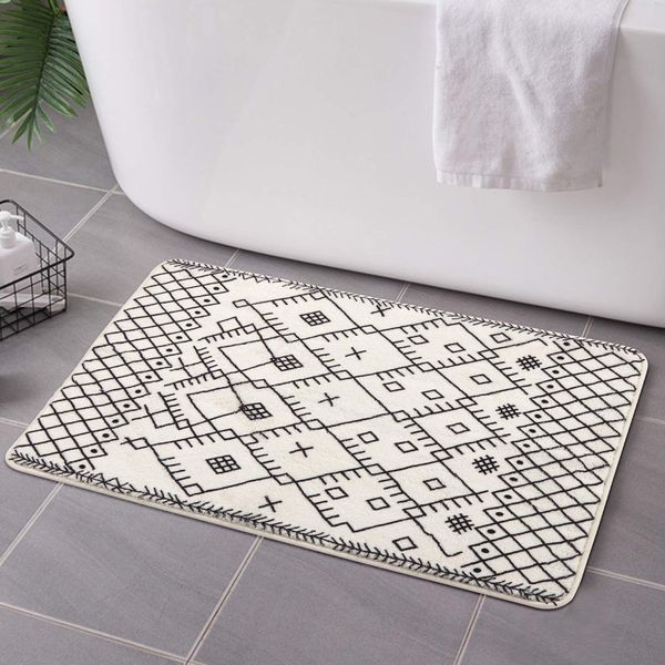 Uphome Bathroom Rugs 20x31 inch Boho Bath Mat Non-Slip Moroccan Geometric Farmhouse Bath Rug Soft Microfiber Machine Washable Floor Mats for Bathroom Tub Sink Shower