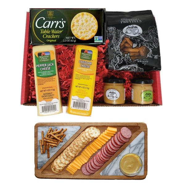 WISCONSIN'S BEST & WISCONSIN CHEESE COMPANY'S - Specialty Gift Basket - 100% Wisconsin Cheddar Cheese, Crackers, Pretzels, & Mustard. Great for Entertaining, Thank You Gifts, Birthday Gift Baskets & Easter Gifts! Food Gift Idea.