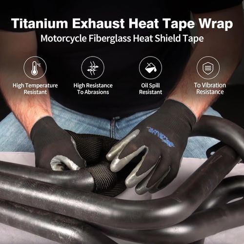 Titanium Exhaust Heat Tape Wrap,2”x 16 Ft, Motorcycle Fiberglass Heat Shield Tape With Stainless Ties, Black