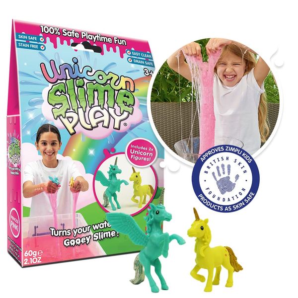 Unicorn Slime Play Pink from Zimpli Kids, 2 x Unicorn Figures, Magically turns water into gooey, colourful slime, Unicorn Birthday Gift for Ages 3 and up, Party Bag Fillers for Pretend Play, Non-Toxic