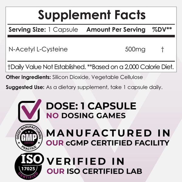 Nootropics Depot N-Acetyl L-Cysteine Capsules | 500mg | NAC | 180 Count | Supports Healthy Liver Function | Cellular Health | Glutathione Levels | Healthy Oxidation Levels