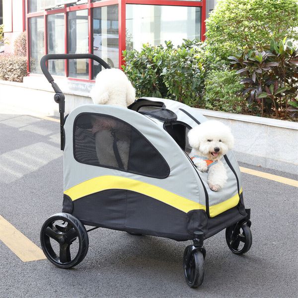 Foldable Dog Stroller Pet Jogger Wagon Travel Carriage with Divider for 2 Pet