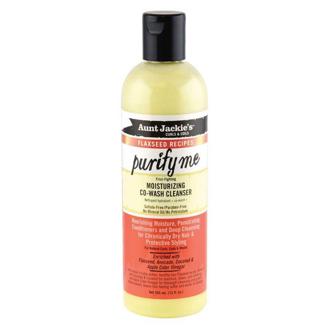 Aunt Jackie's Flaxseed Recipes Purify Me Frizz-Fighting Moisturizing Co-Wash Hair Cleanser for Chronically Dry Hair and Protective Styling, 12 Fl Oz