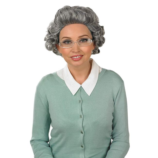 Fun Shack Granny Wig Adult, Granny Wig and Glasses, Grey Old Lady Wig, Grey Granny Wigs For Women, Grey Curly Wig Fancy Dress