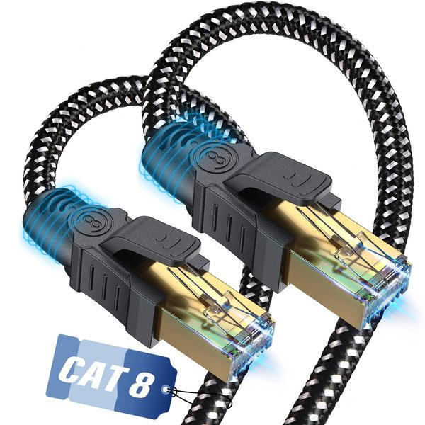 SWECENT Cat 8 LAN Kabel 12m, 40Gbps Netzwerkkabel Hochgeschwindigkeits 2000MHz S/FTP Ethernet Kabel POE Gigabit RJ45 Nylon geflochtener Runde Vergoldeter Patchkabel für PS5/4 Router Modem TV
