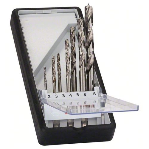 Bosch 2607019923 Woodworking Drill Bit Set (7 Pieces, Hex Shank, 0.25 inch (6.35 mm), 0.4 inch (9 mm) Groove Shank