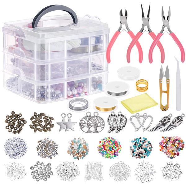 cridoz Jewelry Making Supplies, Jewelry Making Tools Kit with Jewelry Pliers, Beading Wire, Jewelry Beads and Charms Findings for Jewelry Necklace Earring Bracelet Making Repair