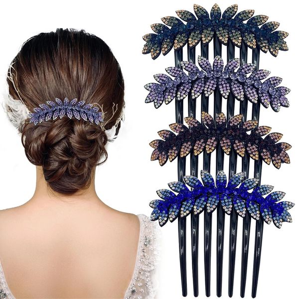 KuuGuu 4 PCS Women Leaf Hair Comb Rhinestone Hair Pins Bride Hair Slide Combs Clips Wedding Headdress Hair Accessories for Women (Pattern 3)