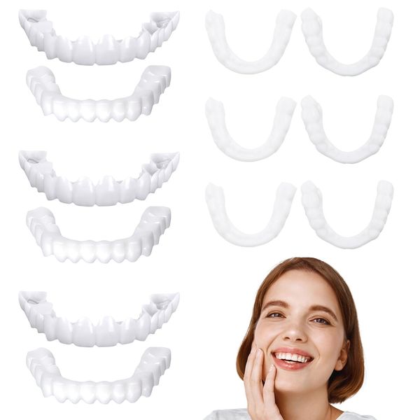 3 Pairs False Teeth, VEGCOO Clip in Veneers Teeth Instant Veneers Dentures Fake Teeth Braces, False Teeth Clip on Veneers Top and Bottom, Whitening Veneers Teeth Top and Bottom Set for Men Women