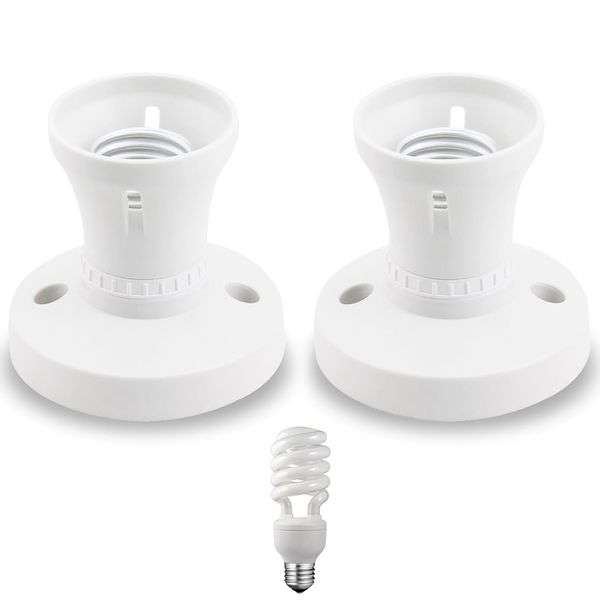 2Pcs E27 Lamp Base Socket Converter, Light Bulb Holder with Edison Screw Fitting, Screw-in Bulb Socket Adapter for Ceiling Pendant & Wall Lighting, Plastic E27 Light Socket Replacement (Straight Type)