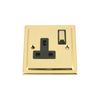 A5 Single Plug Socket 1 Gang 13A - Polished Brass - Victorian - Black Insert - Metal Rocker Switch