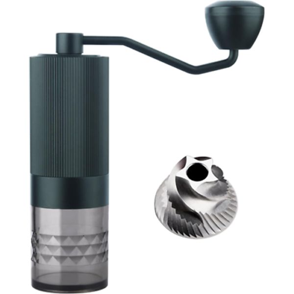 Manual Coffee Grinder, Stainless Steel Conical Burr Mill, Blackish Green