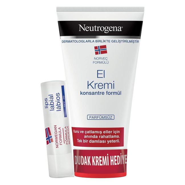 Neutrogena Norveç Formülü Kuru ve Çatlamış Eller için Parfümsüz El Kremi (1 x 75 ml) + Dudak Kremi