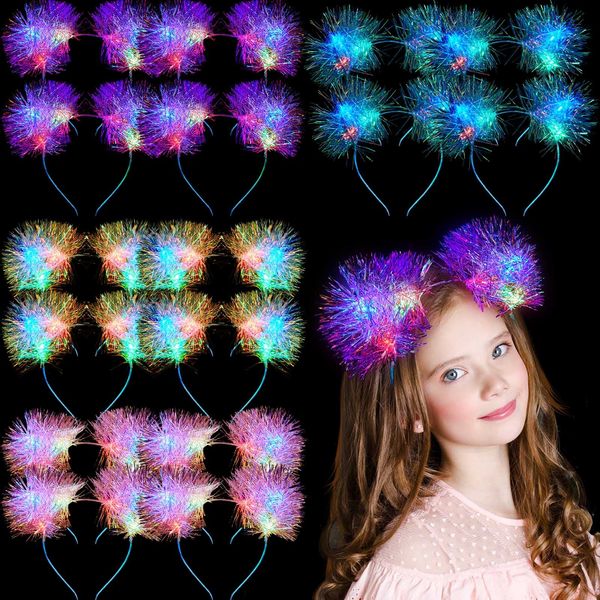 Juexica 16 Pieces Light up Cat Ears Headband with Color Change Light up Headband LED Cat Headband Rave Hair Accessories for Women & Girls, Multicolor