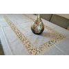 Polyester Fabric Organza Rectangle Embroidery Tablecloth Beige Gold 72x90"
