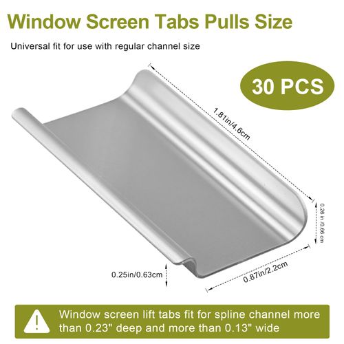 Window Screen Pull Tabs Replacement, Window Screen Clips for Flat Spline, Durable Window Screen Spline Channel Pull Lift Tabs, Anti-UV Don’t Broken Like Plastic Pull Tab in Sunlight 30 Pcs