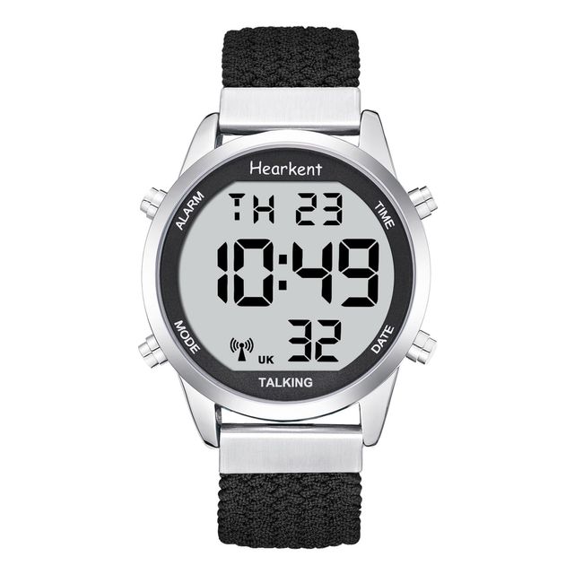 Hearkent Digital Talking Watch with British English Speaking Pleasant Voice and Extension Nylon Braided Adjustable Strap for Elderly