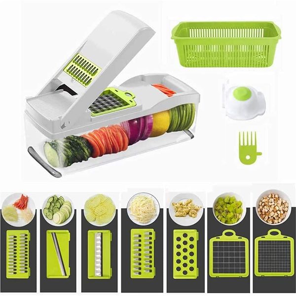 FOOKO Slicer, 8 in 1 Multi-functional, Vegetable, Cabbage, Julienne, Cooker, Grater Daikon Radish, Slicer Set, Made in Japan, ABS Stainless Steel, White