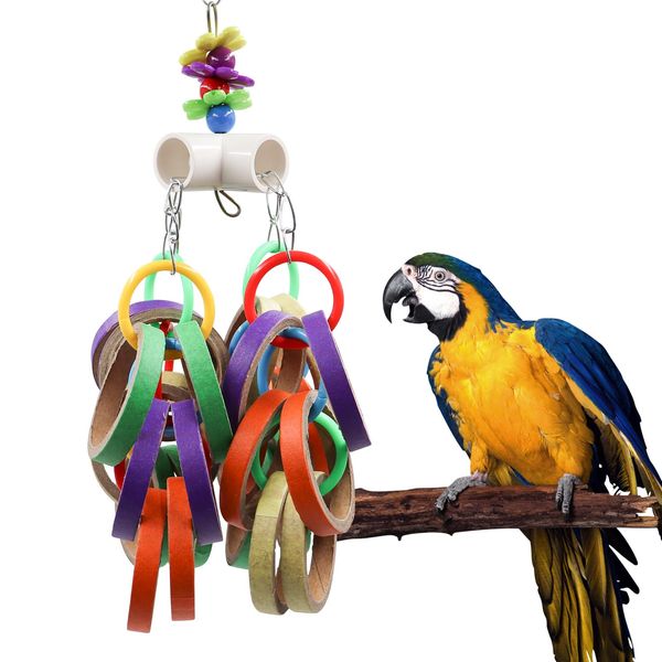 Oooct Bird Chew Toys, Parrot Chewing Colorful Cardboard Bagels Toys, Bird Paper Foraging Toys, Bird Cage Accessories, Suitable for Bird Parrot Parakeets Cockatiels Lovebirds Conures 11.2 x 5.1 Inches