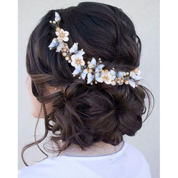 Edary Schmetterling Braut Hochzeit Haar Ranke Gold Perle Haarschmuck Braut Blume Stirnband Kopfschmuck für Frauen und Mädchen