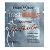 Fresh Body FB - Fresh Balls Anti Chafing Lotion, 3.4 FL Oz and 0.07 Fl Oz On-The-Go Travel Size Packet (15 Pack) - Chafing Cream to Powder Ball Deodorant for Men - Aluminum-Free, Talc-Free