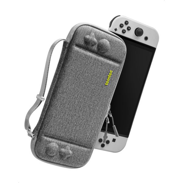 Nintendo Switch Compatible tomtoc Hard Case for Switch OLED Models, Shockproof, Thin, Carrying Case, Drop Tested, Holds 10 Games, Joycon Full Protection, Gray