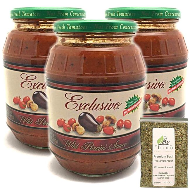 Stanislaus, Wild Porcini Sauce, 32 oz (Pack of 3) + Includes-Free Premium Basil Leaves from Rhino Fine Foods.071 oz