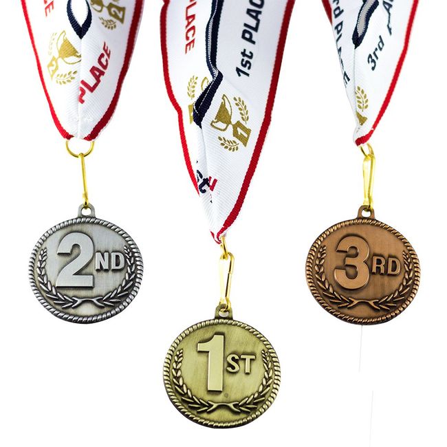 All Quality 1st 2nd 3rd Place High Relief Award Medals - 3 Piece Set (Gold, Silver, Bronze) Includes Custom Designed Neck Ribbon