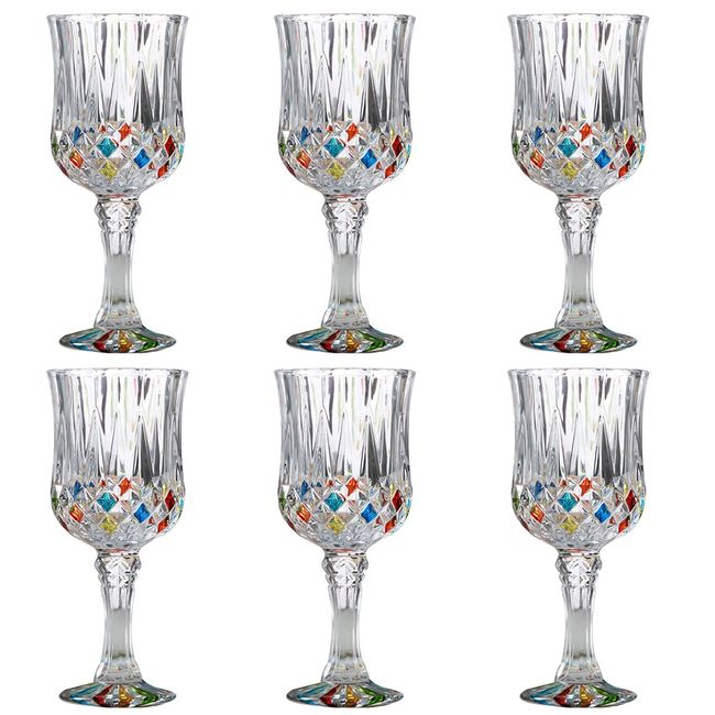 Goblet Wine Glass, 8.4 fl oz (210 ml), Drawn Relief, Set of 6