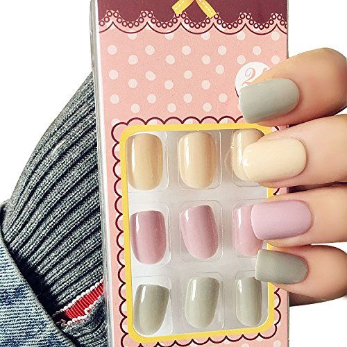 YONAIL 24pcs Short False Nails Press On Nails for Women and Girls Solid Color Fake Nails Cute French Nails Fake Nails Acrylic Cute Fake Nails Sticker On Nails for Women and Girls With Gule
