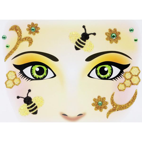 Bee Face Jewels Penta Angel Stick On Face Gems Self-Adhesive Halloween Costume Sticker for Festival Holiday Party Dress Up Accessories (Bee382)