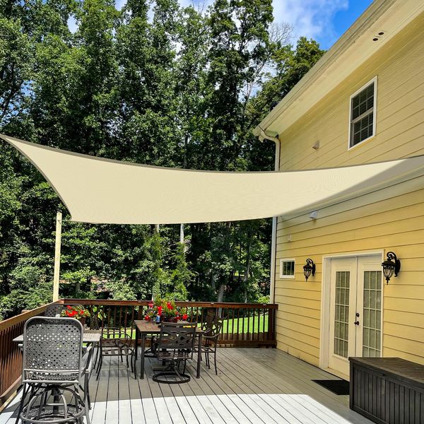 TANG Sunshades Depot Beige 4' x 10' Sun Shade Sail Rectangle Canopy Shade Cover UV Block for Backyard Pergola Porch Deck Garden Patio Outdoor Activities