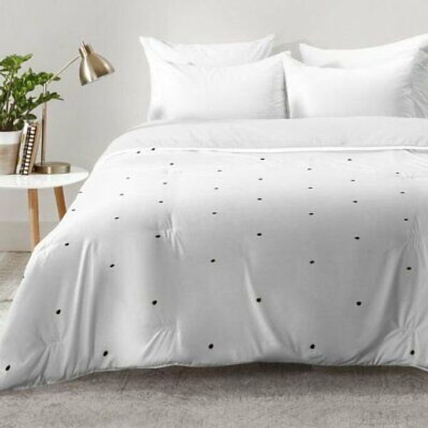 Full/Queen White/Black Tiny Dot Comforter Set