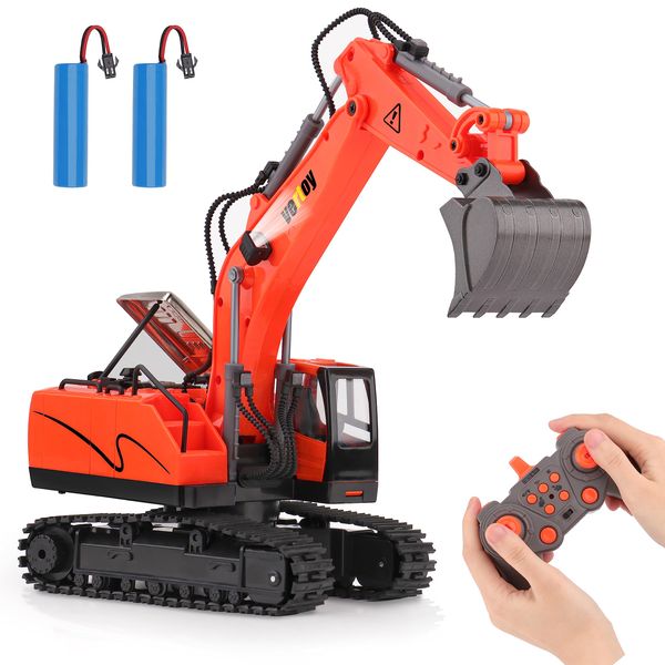 VERTOY Remote Control Excavator Toys for Boys - Kids Best Birthday Gifts Age 3-5 4-7 8 9 10+ Years Old, RC Construction Digger with Metal Shovel, Spray, Light