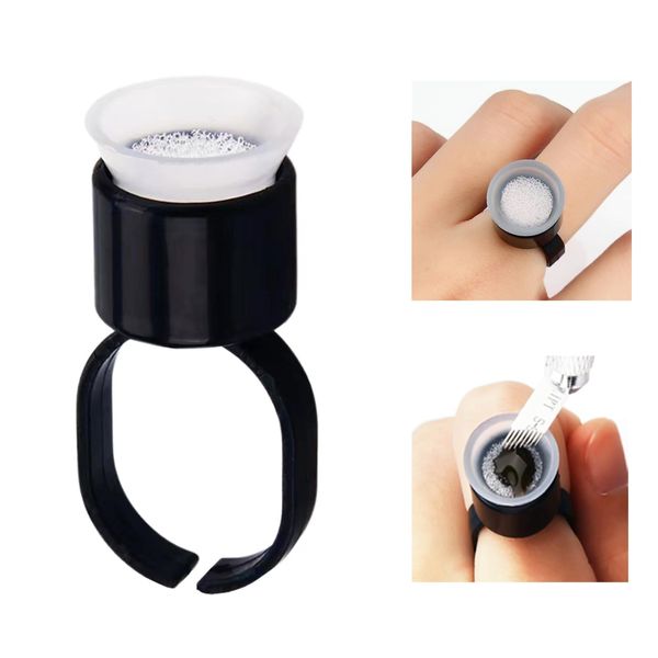 Tattoo Ink Cups with Sponge Eyelash Glue Holder Pigment Rings Ink Caps Microblading Permanent Makeup Supplies 50 Pack