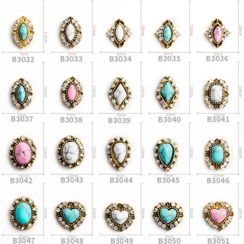 3D Turquoise Western Nail Ornament Mix Blue, White, and Pink Turquoise Charms Nail Art Gemstone Nail Art Jewelry Flower Heart Acrylic Nail Phone Case Card Women's DIY Decoration Products Home (20pcs)