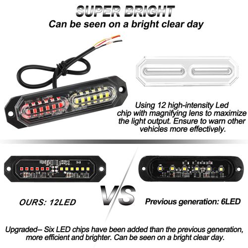 ASPL 8pcs Sync Feature Ultra Slim 12-LED Surface Mount Flashing Strobe Lights for Truck Car Vehicle LED Mini Grille Light Head Emergency Beacon Hazard Warning lights (Red/White)