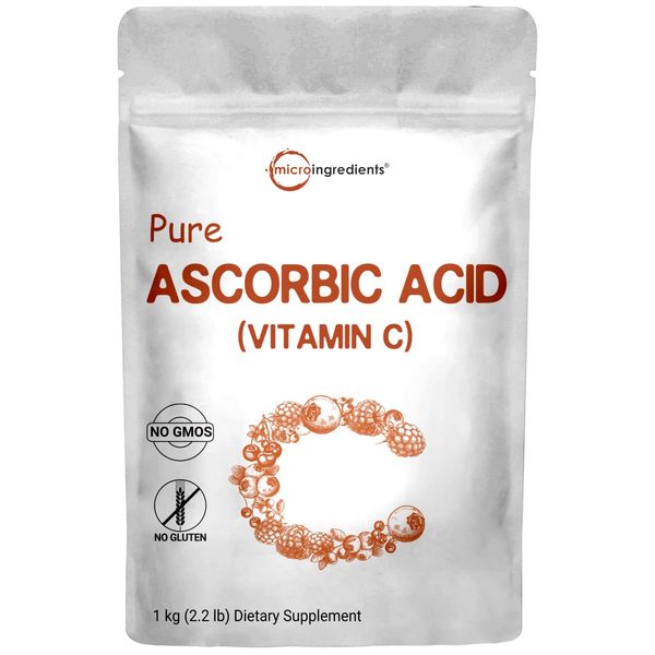 Micro Ingredients Pure Vitamin C Crystal Powder (Water Soluble Vitamin C 1000mg Per Serving), 1 KG (2.2 Pounds), Immune Vitamins and Strong Antioxidant, Pure Ascorbic Acid Powder Supplement