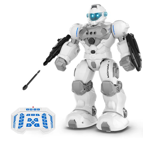 STEMTRON Robot Toys for Kids, Programmable Remote Control Robot with Intelligent Gesture Sensing, Recharge, Singing & Dancing Mode, Launcher