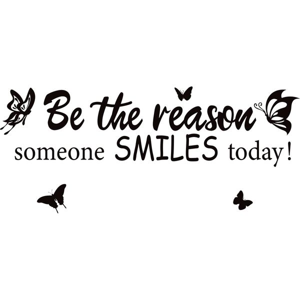 PLIGREAT Be The Reason Someone Smiles Today Quotes Wall Sticker, Removable Vinyl Peel and Stick Wall Decals for Nursery Playroom Living Room Bedroom Doors Wall Decoration Hallway Foyer Wall Art Decor