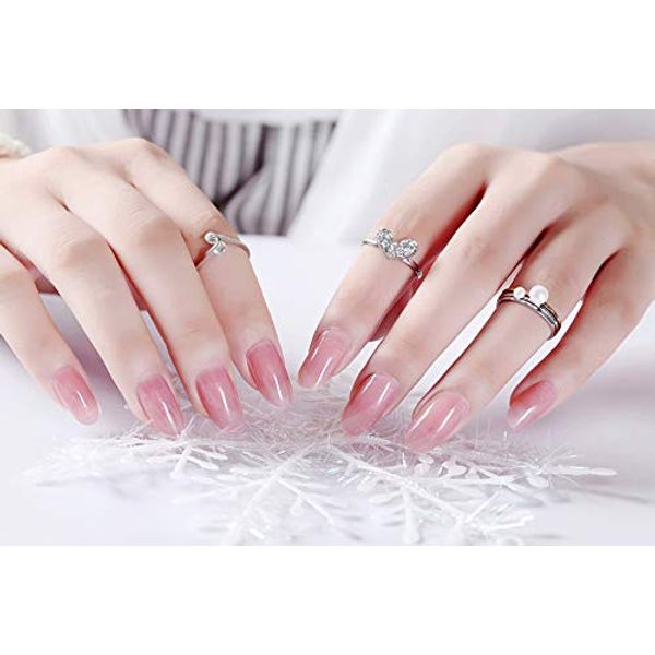 New Quality Medium Length Nail Tips, Party Nails, Japanese Style, Dreamy, Wedding, Party, After-party, Nail Art, Handmade Nail Tips, Double-Sided Adhesive Tape, Pack of 24 (Jelly Pink)