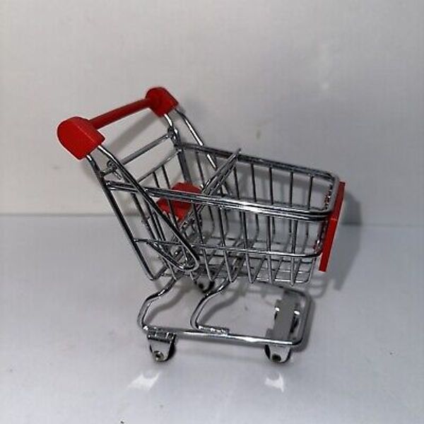 MINI Red GROCERY SHOPPING CART Display Steel Metal /Tiered Tray Decor 5x4.75"