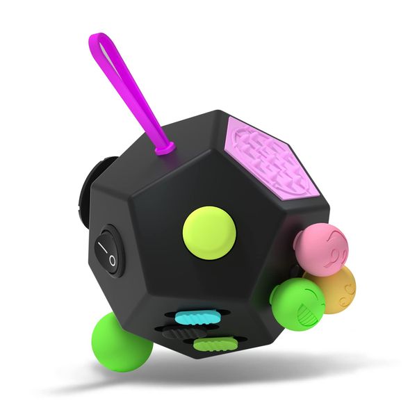 Fidget Dodecagon –12-Side Fidget Toys Cube Relieves Stress and Anxiety Anti Depression Cube for Children and Adults with ADHD ADD OCD Autism (B2 Black Colorful)