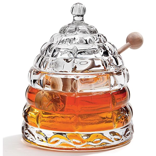 STUDIO SILVERSMITHS Crystal Honey Jar, Beehive Honey Dish